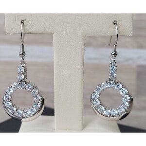 Butler Silver Tone Round Drop Earrings with Cubic Zirconia CZ Women's Jewelry 81
